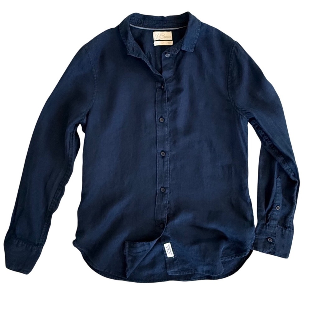 J.Crew Button Down Shirt Womens 4 Navy Blue Excellent Baird McNutt Irish Linen - Picture 2 of 9